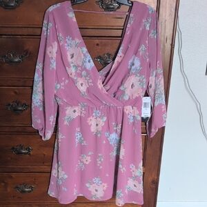 As U Wish Dusty Rose Floral Surplice Tunic